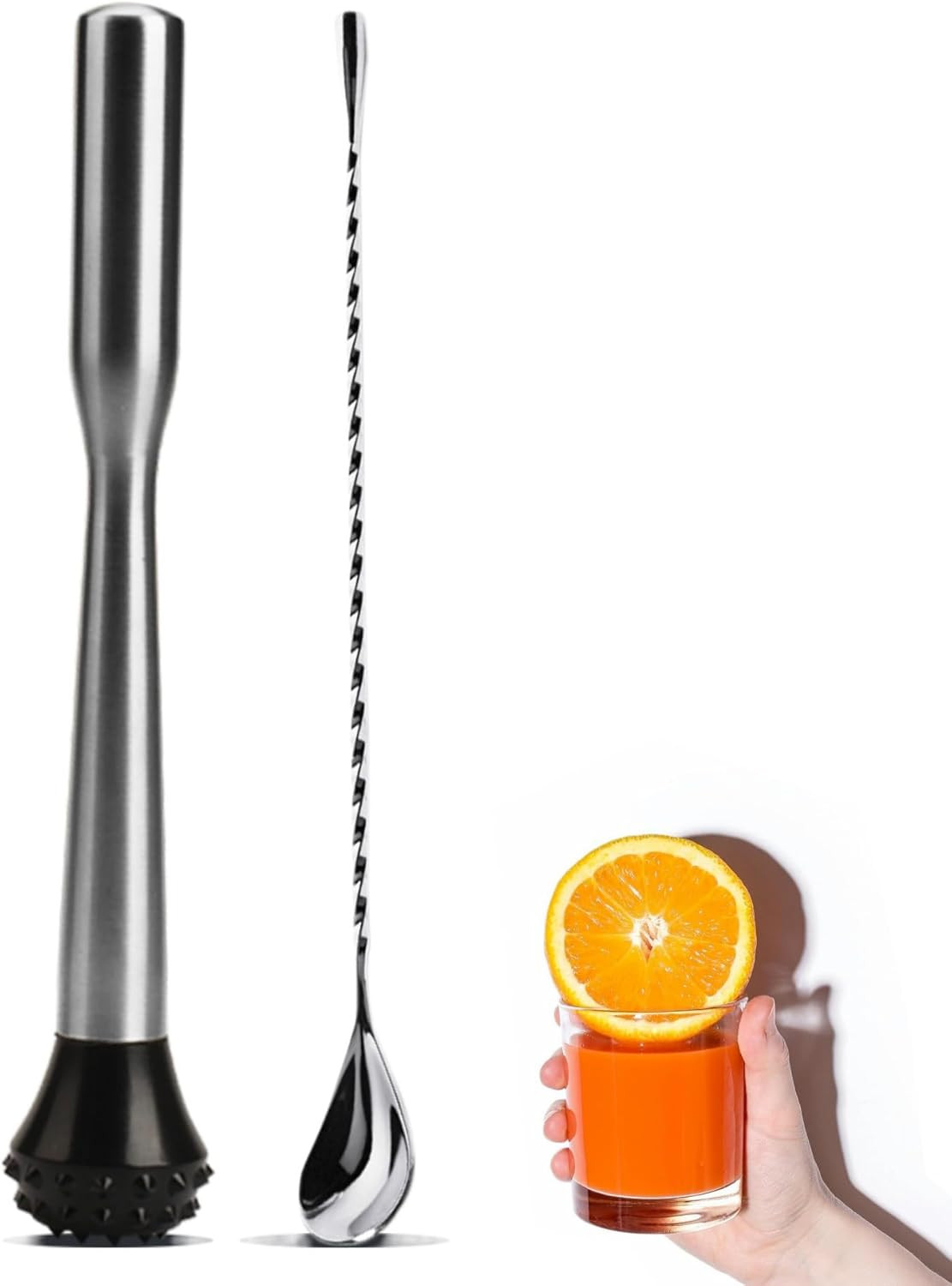 Muddler for Cocktails Stainless Steel, Muddlers Pestle with Stirring Spoon, Bart