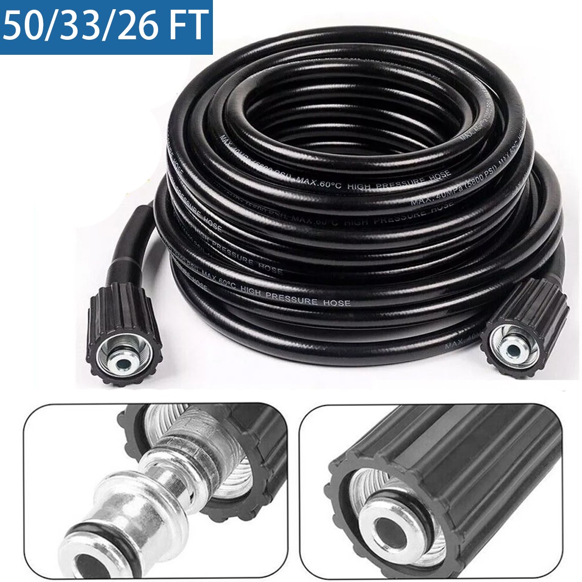 26/33/50ft 5800PSI M22-14 High Pressure Washer Hose Power Washer Extension Hose