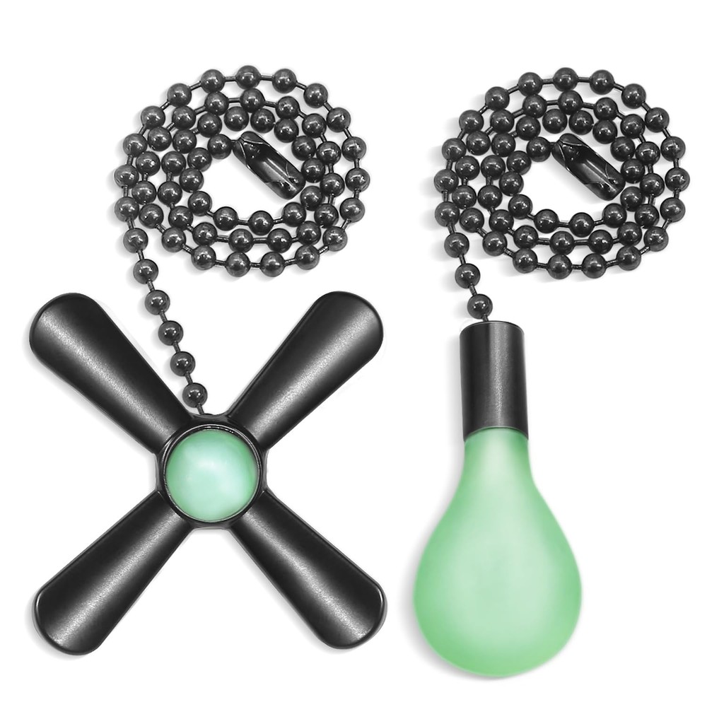 Dotlite Black Ceiling Fan Pull Chain Set, 2Pack 3mm Diameter 12 inches,