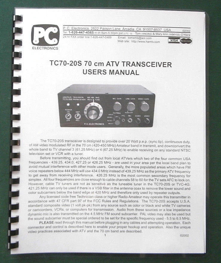 PC Electronics TC-70-20S Instruction Manual: Comb bound & Protective covers!