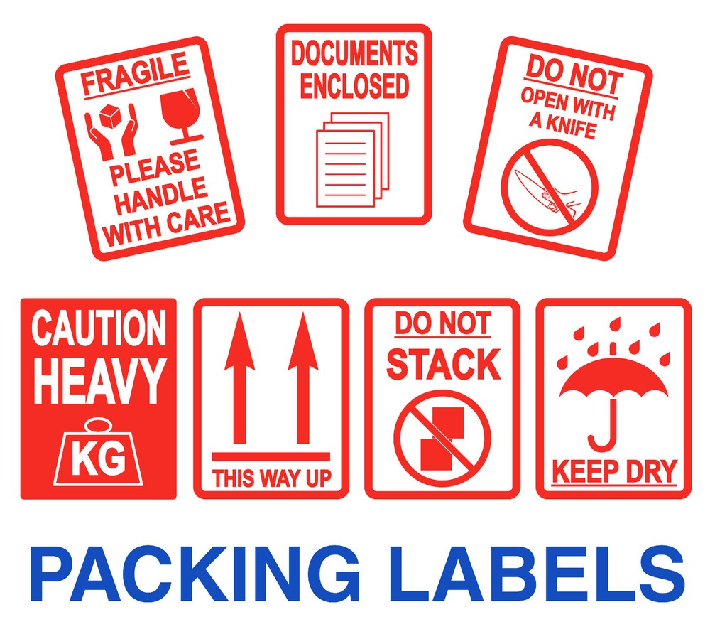 This Way Up Labels - Keep Dry - Do Not Stack - Fragile - Heavy