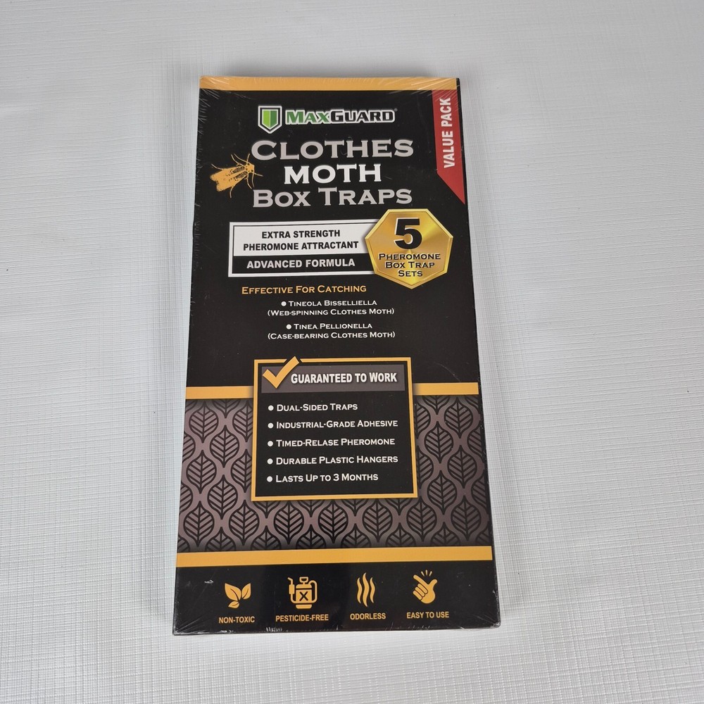 MAXGUARD Clothing Moth Traps (5-PACK) Non-Toxic Extra Strength Pheromone