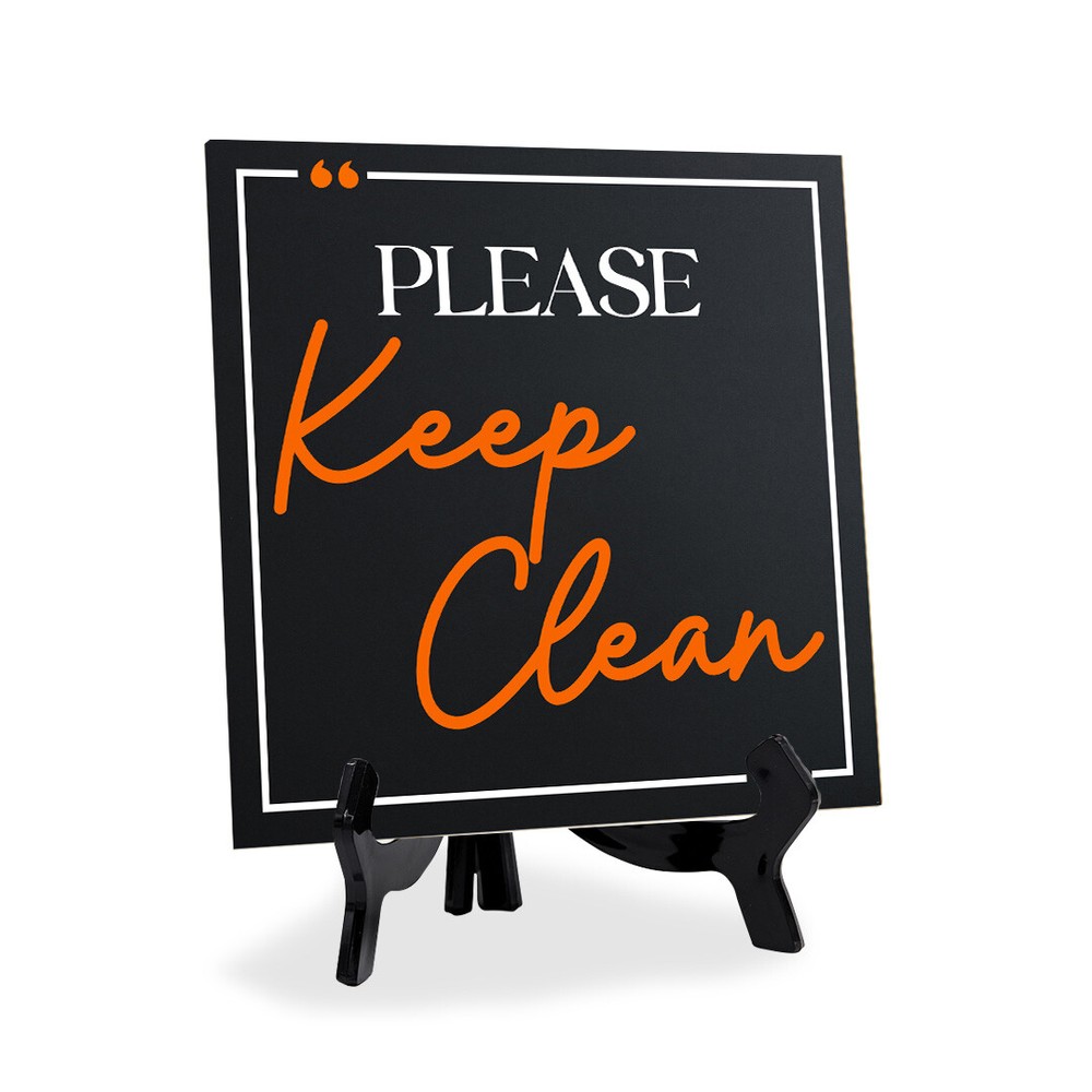 Please Keep Clean 5"x 5" Square Table Sign With Acrylic Easel