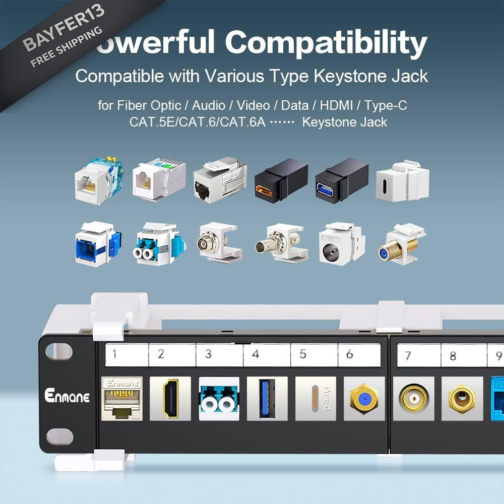 Enmane 12 Port Blank Keystone Patch Panel Wall Panel, 1u12Port