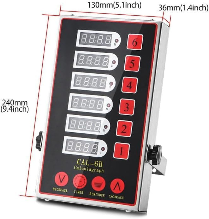 Commercial Kitchen Timer with 6 Channels, Professional LED Digital Timer for Coo