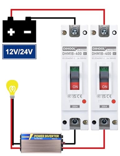 200 Amp DC Breaker, 500V Battery Disconnect Switch, Thermal Magnetic Trip 200a