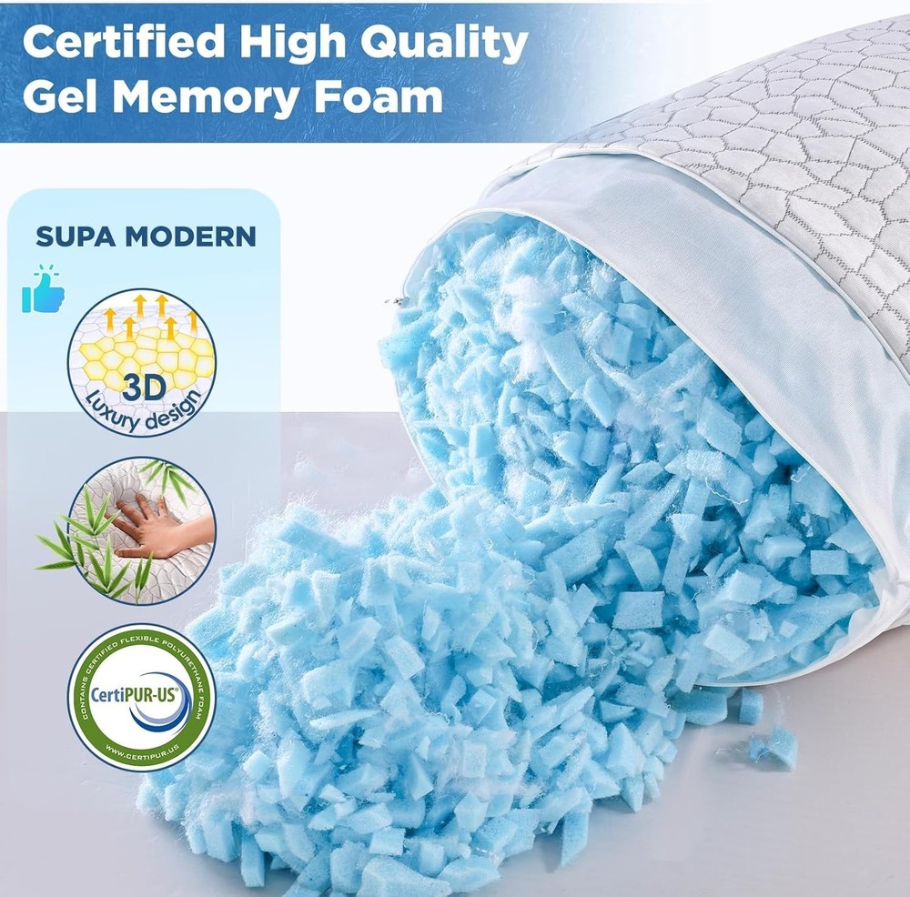 Cooling Bed Pillows for Sleeping 1 Pack Shredded Memory Foam Pillows Adjustab...