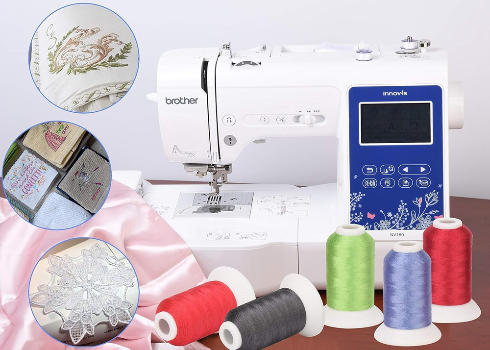 Brother 63 Color Embroidery Thread Bundle + 6 White Sewing Threads Set