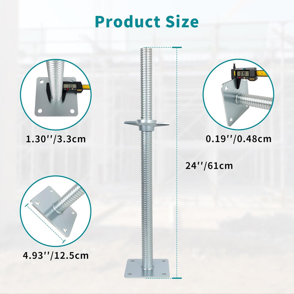 24" Adjustable Scaffolding Leveling Jack, Galvanized Steel, 4-Pack
