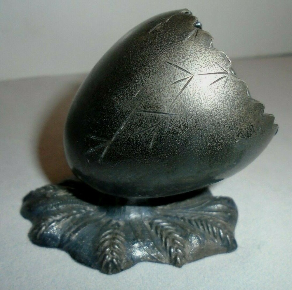 Egg Toothpick Holder Wheat Base Silver Plate 3"x2" Base, 2.5" Tall VTG FREE SHIP