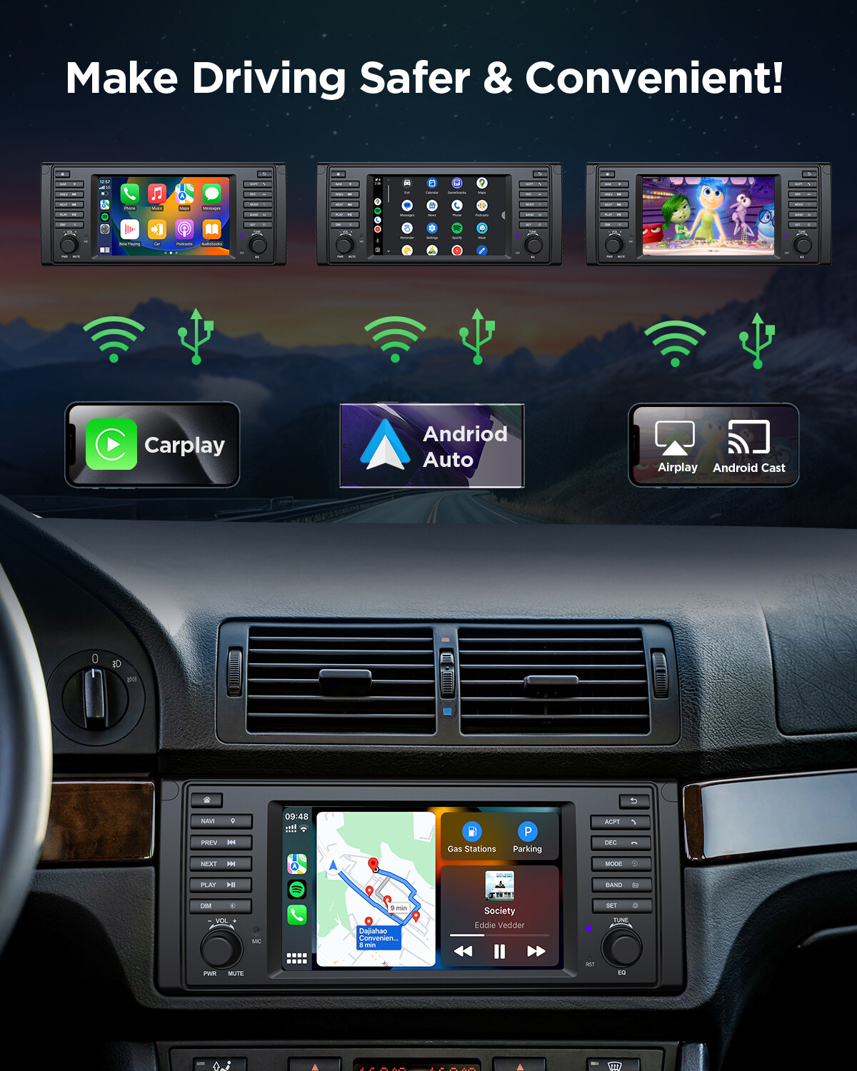 CAM+DVR+OBD+7" Android 13 Car Stereo GPS Navigation Radio CarPlay for BMW E39 M5