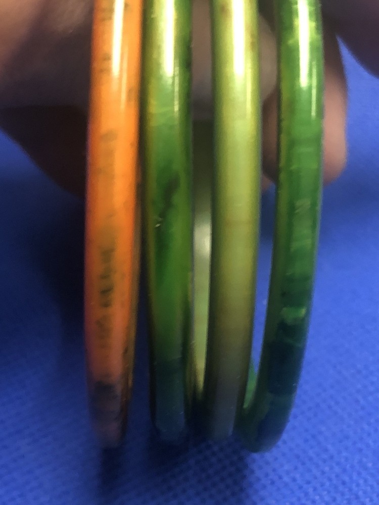 VTG BAKELITE TESTED STACKABLE MULTI COLORED SPACER BANGLE BRACELETS SET OF FOUR