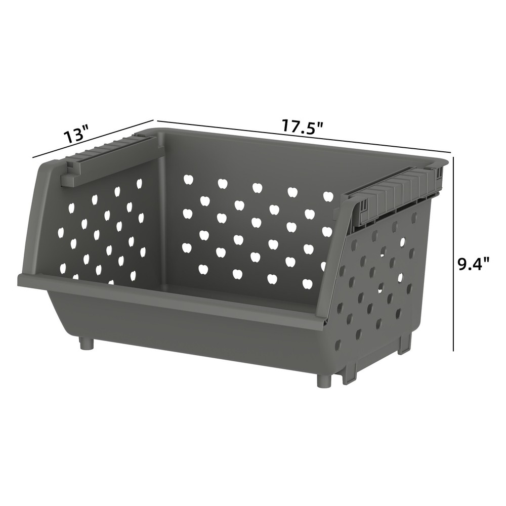 Mayish 4 Packs Plastic Large Stacking Organizer Basket, Gray
