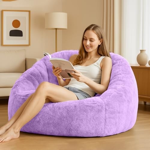 Bean Bag Chair, Shell-Shaped Bean Bag Couch for Adults, Giant Bean Sofa Purple