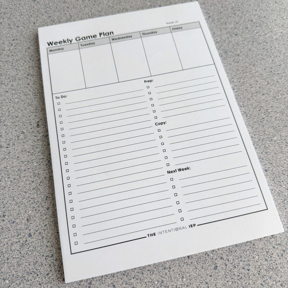 Mrs. D's Corner Weekly Game Plan Notepad 50 Sheets