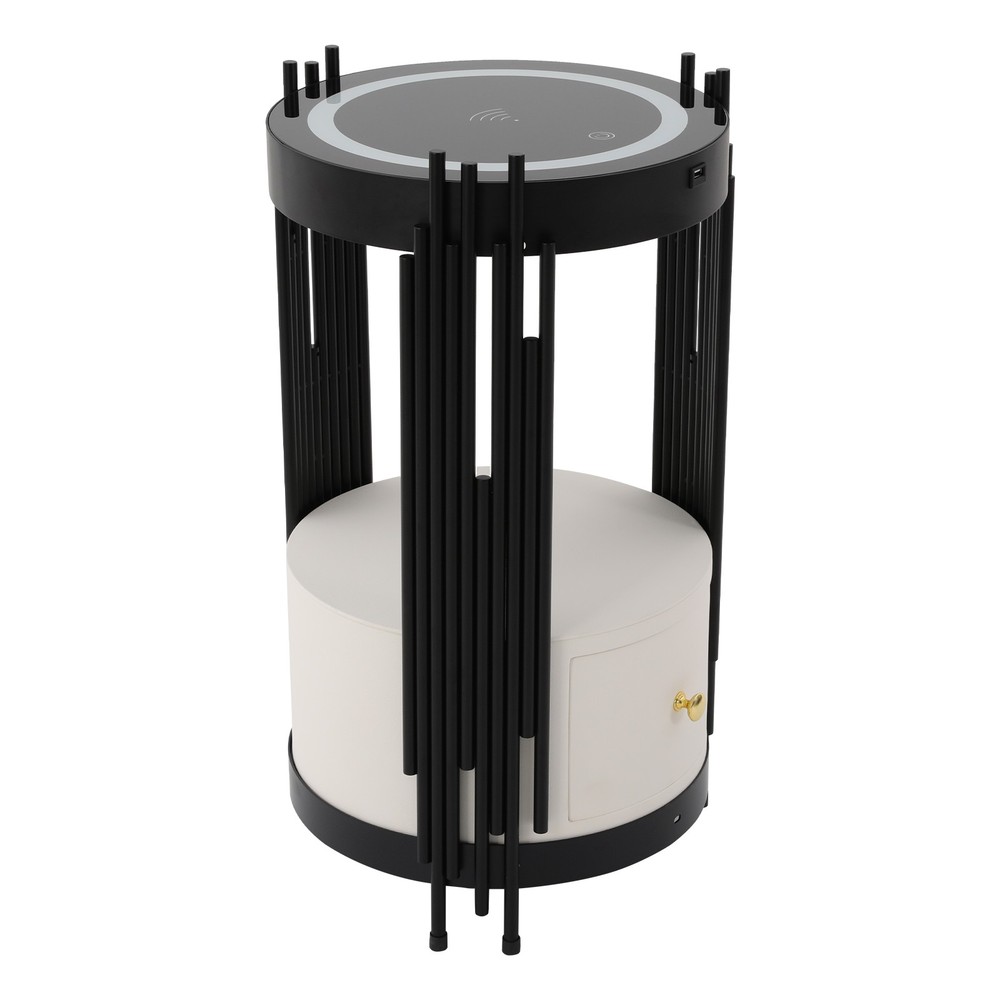 LED Bed Side Table Smart Nightstand w/ Wireless Charging Station Side/End Table