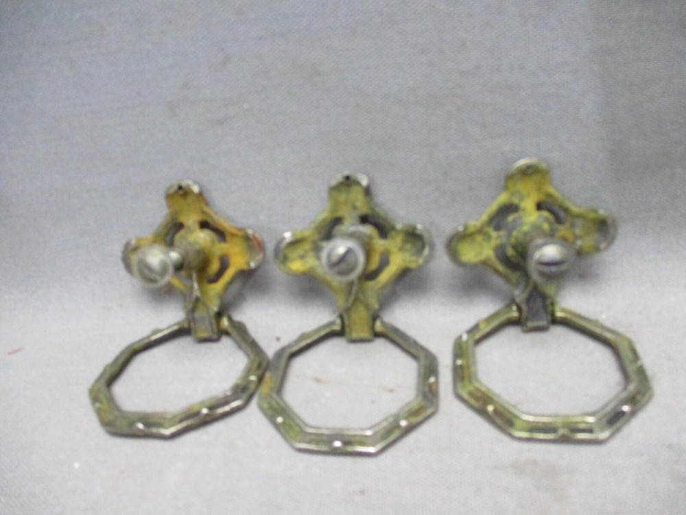 Antique Victorian Drop Ring Drawer Pulls Drop Knobs Cabinet Lot of 3