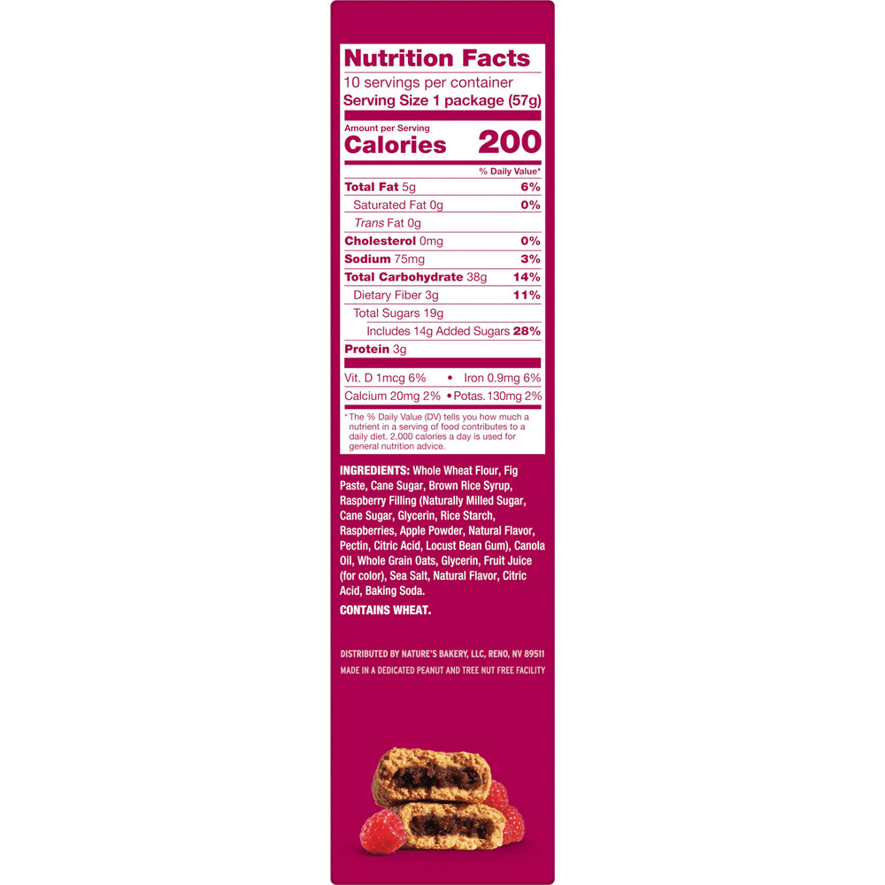 Nature's Bakery Raspberry Fig Bars Snack, 10 Pack, 2 oz Each, Box