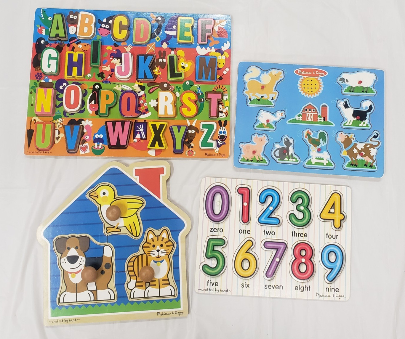 Melissa And Doug Wooden Puzzles, Numbers, Alphabet, farm animals, pets  Lot Of 4