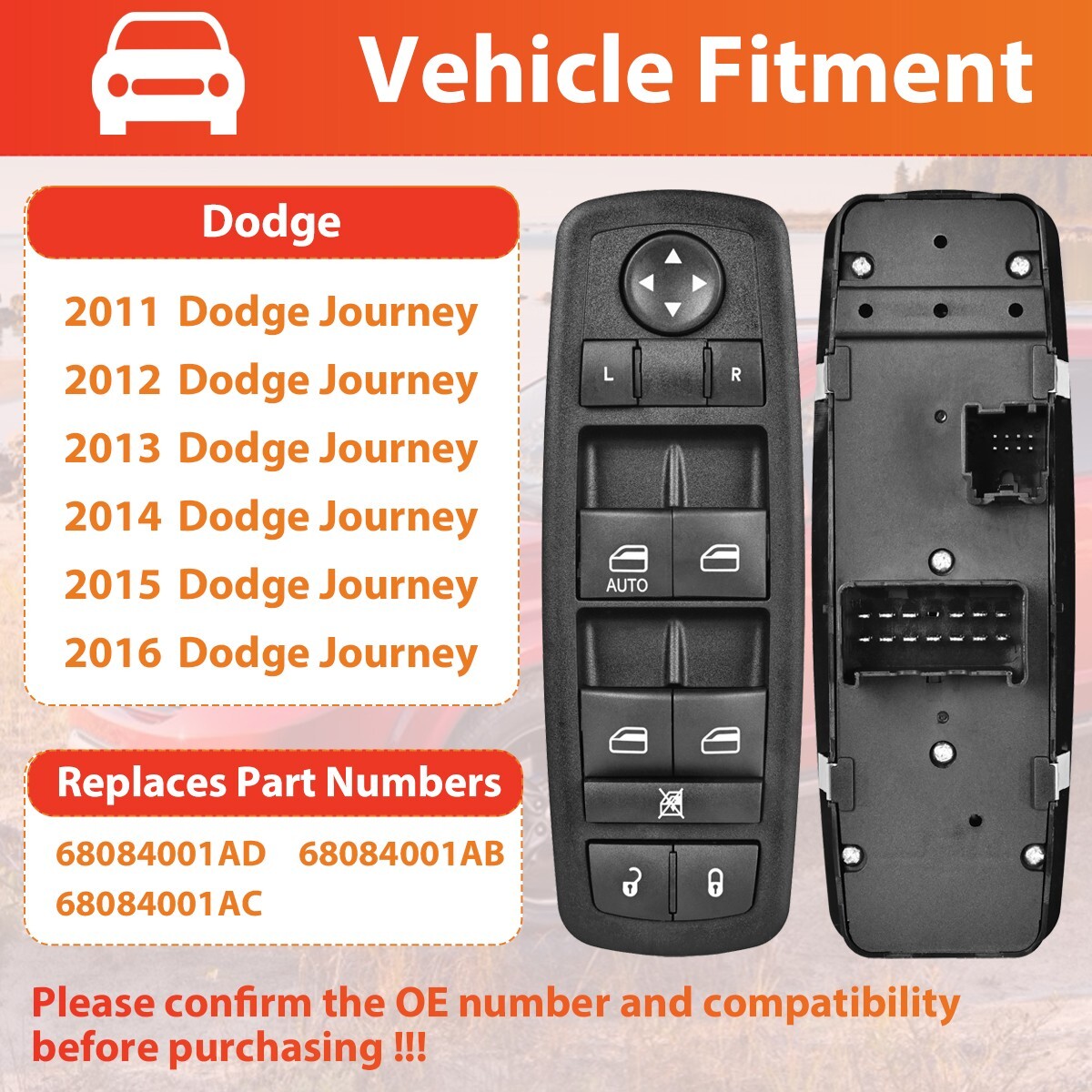 Driver Side Master Power Window Switch 68084001AD for 2011-2016 Dodge Journey