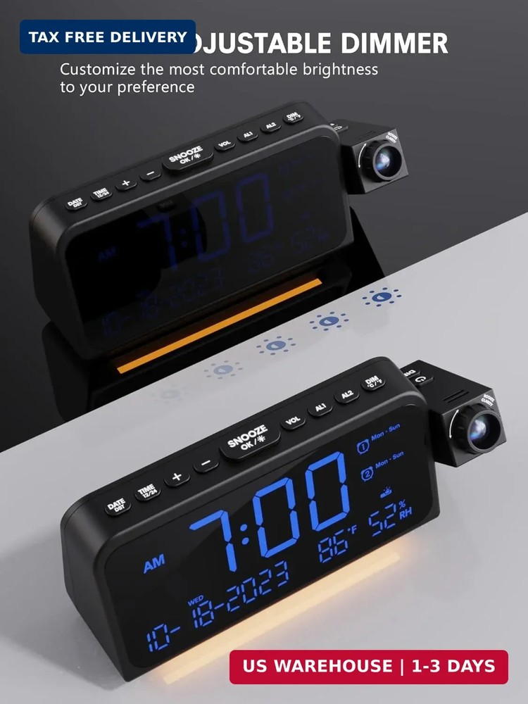 Mesqool Projection Alarm Clock for Bedroom Ceiling, Digital Clock Projector with