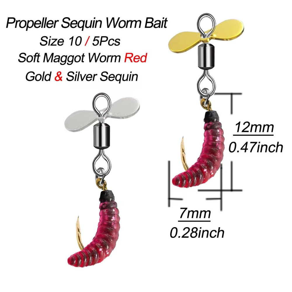 5PCS Propeller Worm Fishing Lure Spinner Bait, Rotating Blade Sequin Bionic Fish