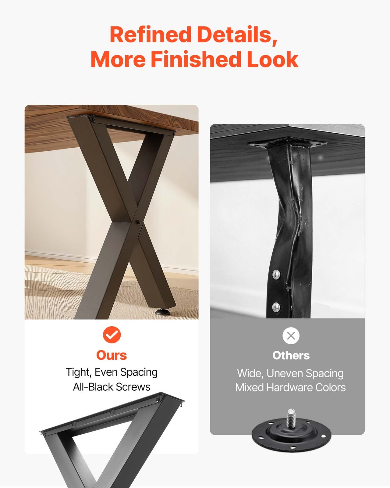 VEVOR Steel Table Legs 29.5 x 31.1 in X Frame 2204 lbs Heavy Duty Set of 2 Black