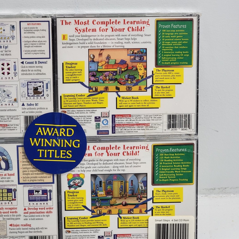 DK Interactive Learning 4 Pack CD-ROM Kindergarten 1st Grade Math Reading Games