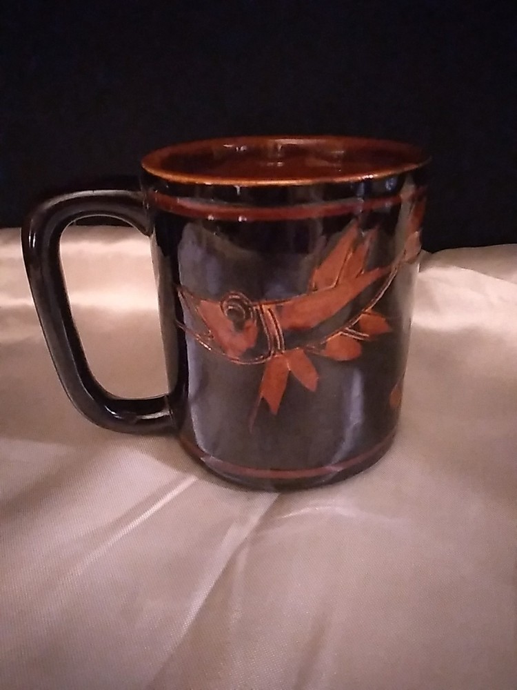 Pottery "Fish" Mug, Brown Glaze.                          (219)