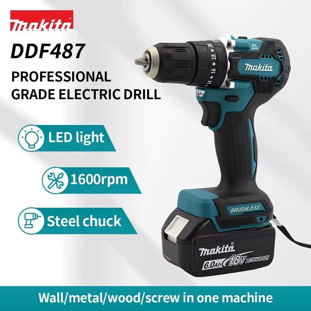 Makita DDF487 18V Screwdriver Cordless Percussion Drill Electric Variable Speed