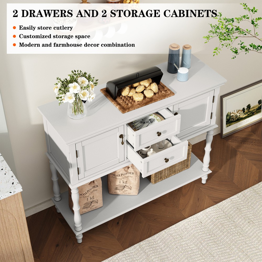 Console Table with 2 Drawers & Storage Shelves Wood Entryway Sofa Table White