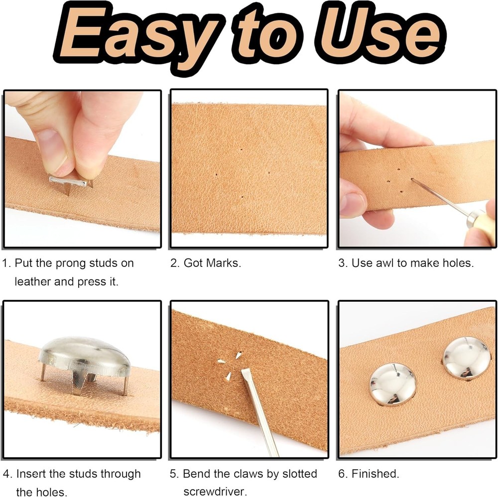 1220 Pcs Assorted Sizes Studs for Clothing Leather Rivets Round Dome Studs an...