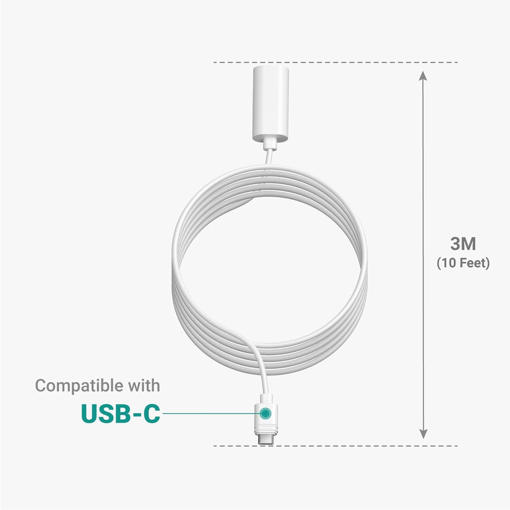 10 Ft.Usb-C Extension Cable - Compatible with Ring USB-C Solar Panels,Security C