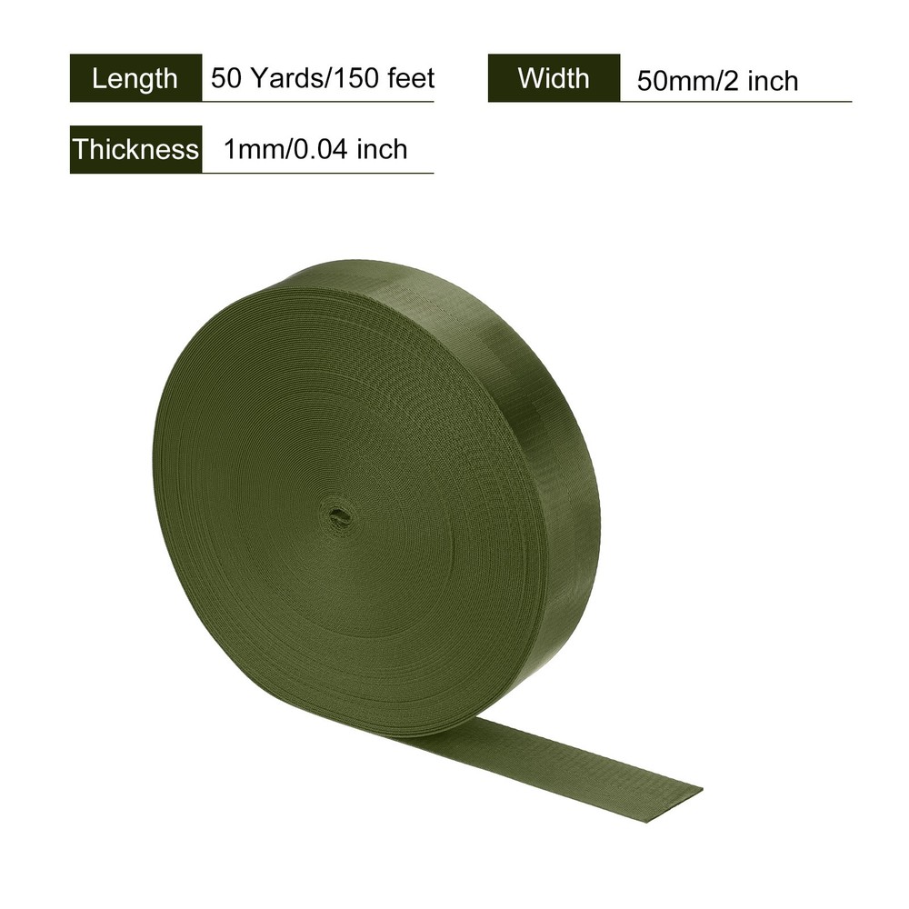 Flat Nylon Webbing Strap 2 Inch 50 Yards Army Green for Backpack