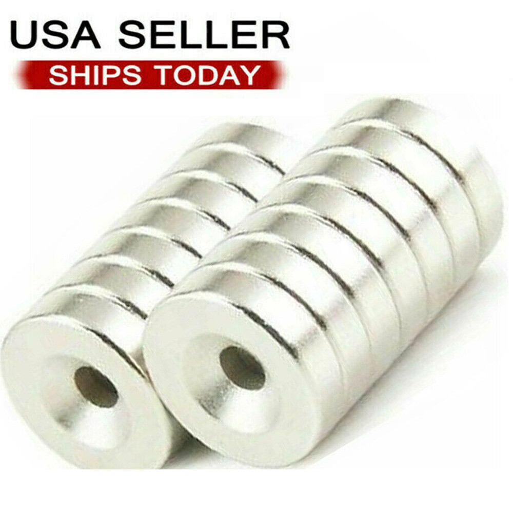 25 50 100 Strong Magnets Countersunk Ring Rare Earth Neodymium 4mm hole