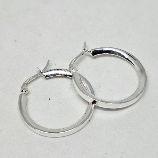 925 Silver Plated Hoop Pierced Earrings Medium Size