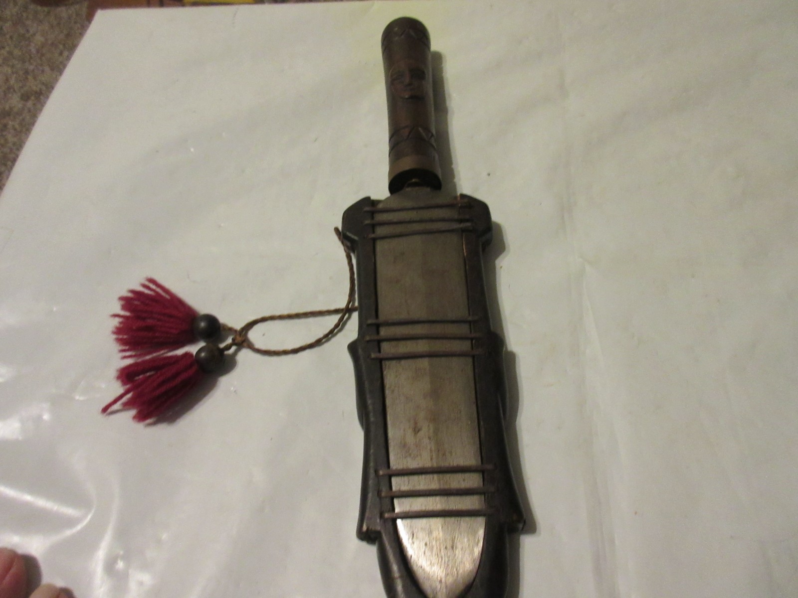 Vintage Tribal Knife in Carved Wooden Sheath