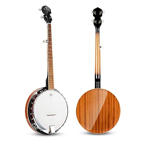 5 String Banjo Remo Head Closed Solid Back with beginner Kit, Tuner, 38 Inch