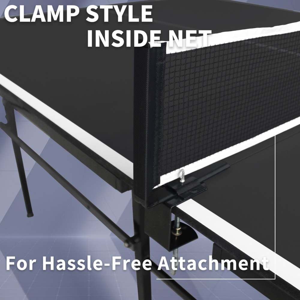 8ft Black Mid-Size Table Tennis Table Foldable & Portable Ping Pong Table Set