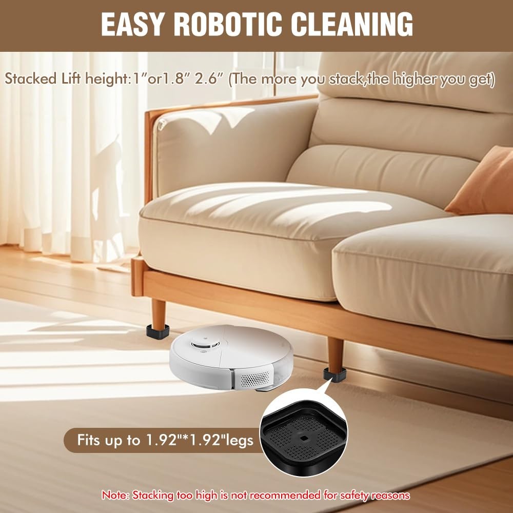 8 Pack Adjustable Furniture Bed Risers, Stackable Heavy Duty Lifts 1-3 Inch