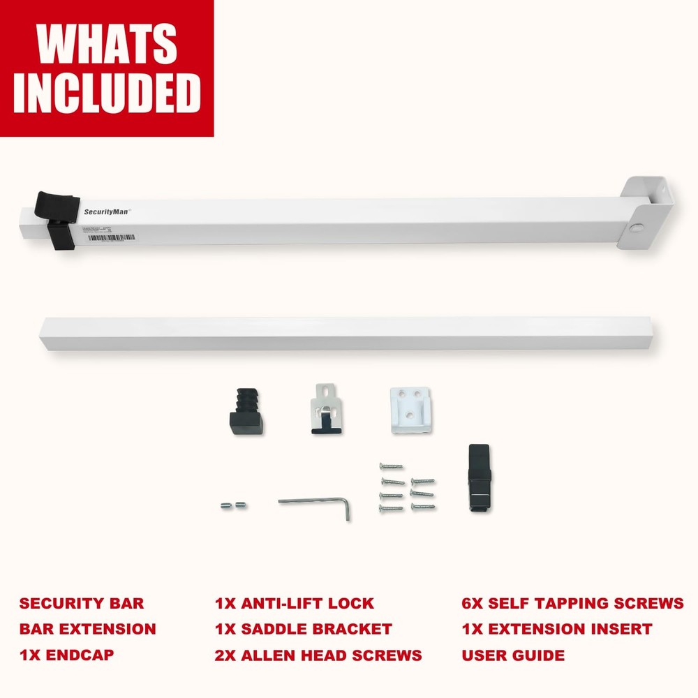 SECURITYMAN Sliding Door Security Bar-Child Proof One Size", White