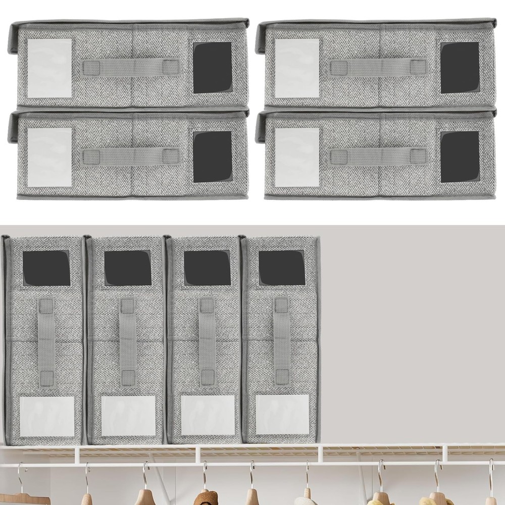 4 Pcs Bed Sheet Organizers, Foldable, Window, Label, Portable Handle, Closet