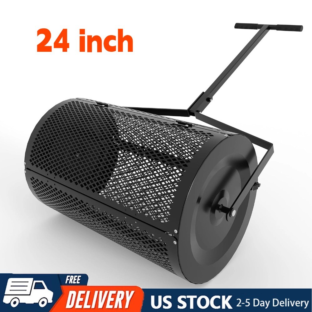 24" Lawn Spreader Multi-Use Compost & Mulch Spreader with Adjustable Roller