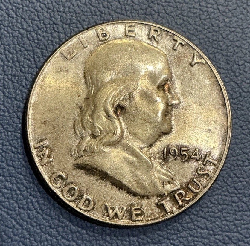 1954 P Franklin Half Dollar From Original Roll - Nice Original Roll Toning