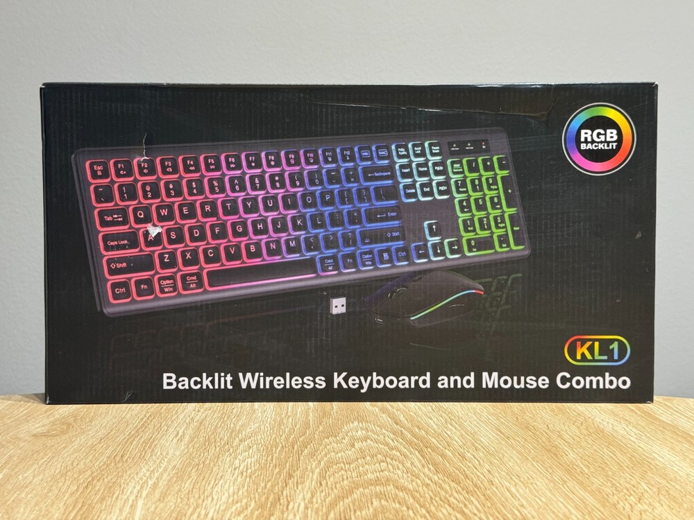 KM42Pro Wireless Keyboard and Mouse Combo - RGB Backlit, Rechargeable... BLACK
