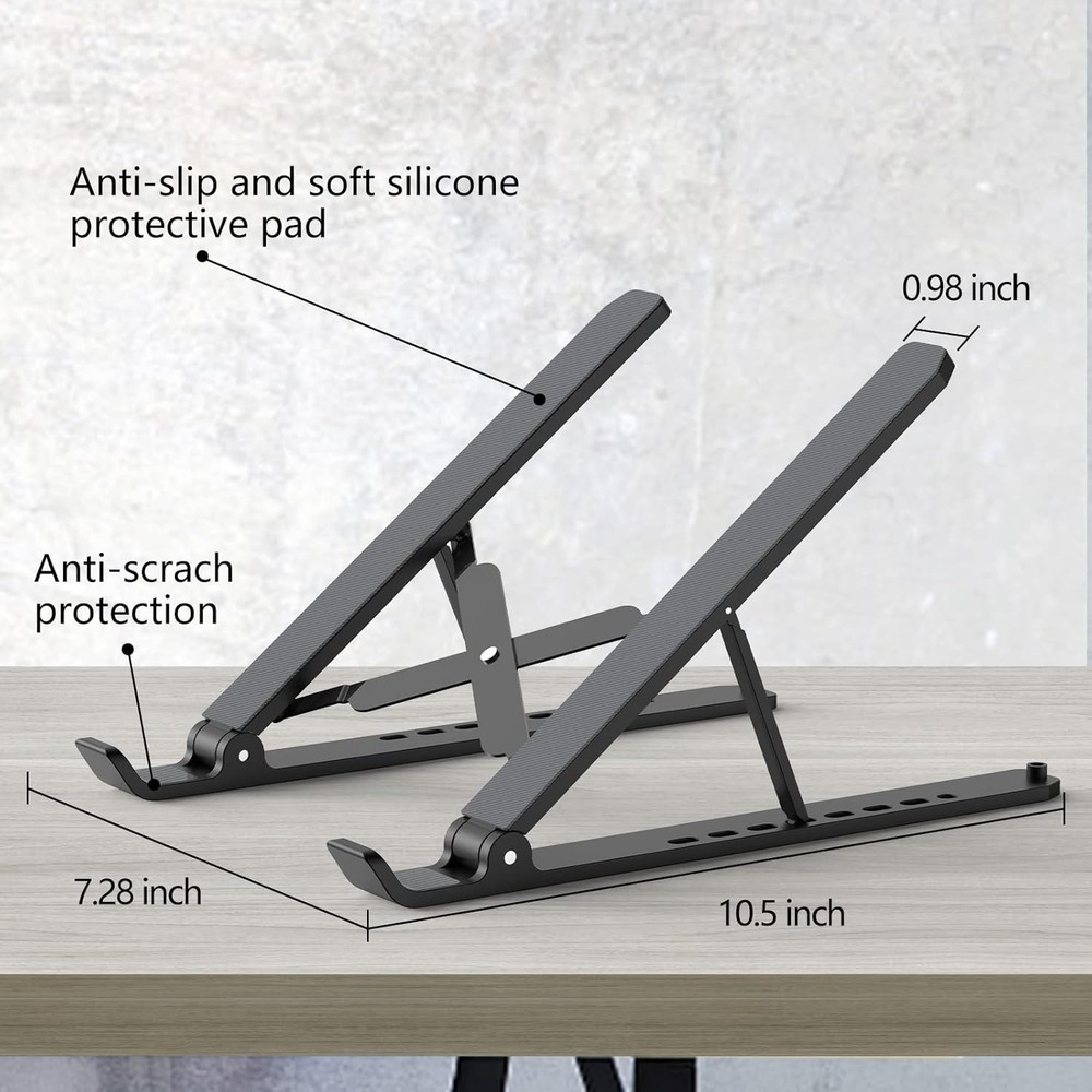 Laptop Stand for Desk, Adjustable Riser ABS+Silicone Foldable Black