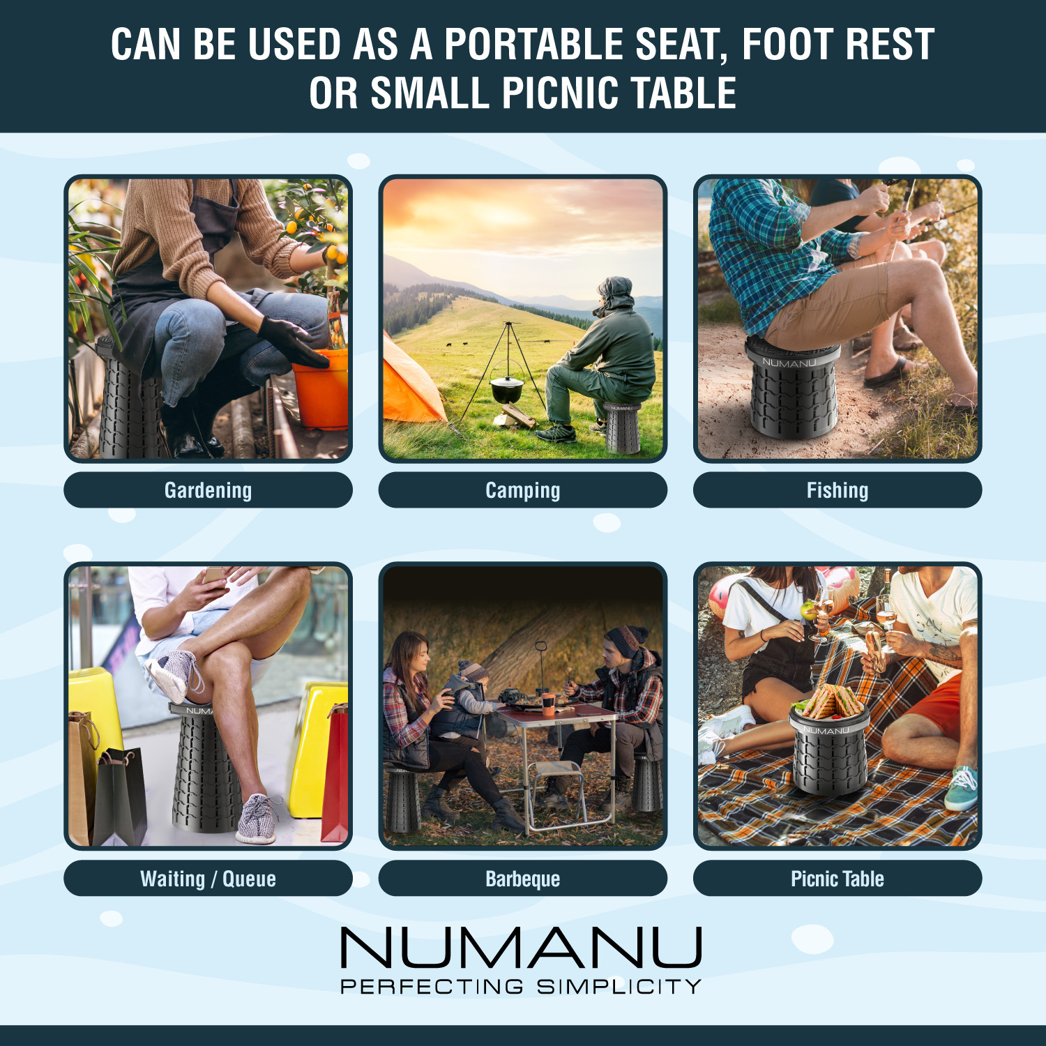 NUMANU 19.7" XXL Taller & Wider Collapsible Stool, Seat Cushion & Carry Bag