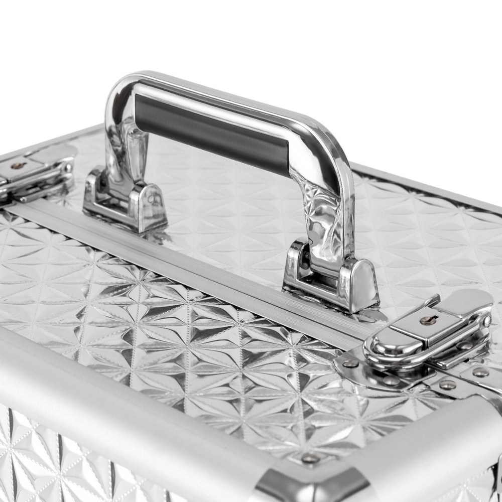 Large Capacity Rolling Nail Case Wheeled Manicure Silver Makeup Train Box New