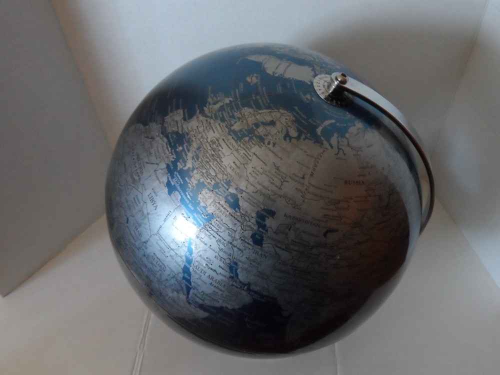 12" Metallic Blue and Silver Rotating Globe