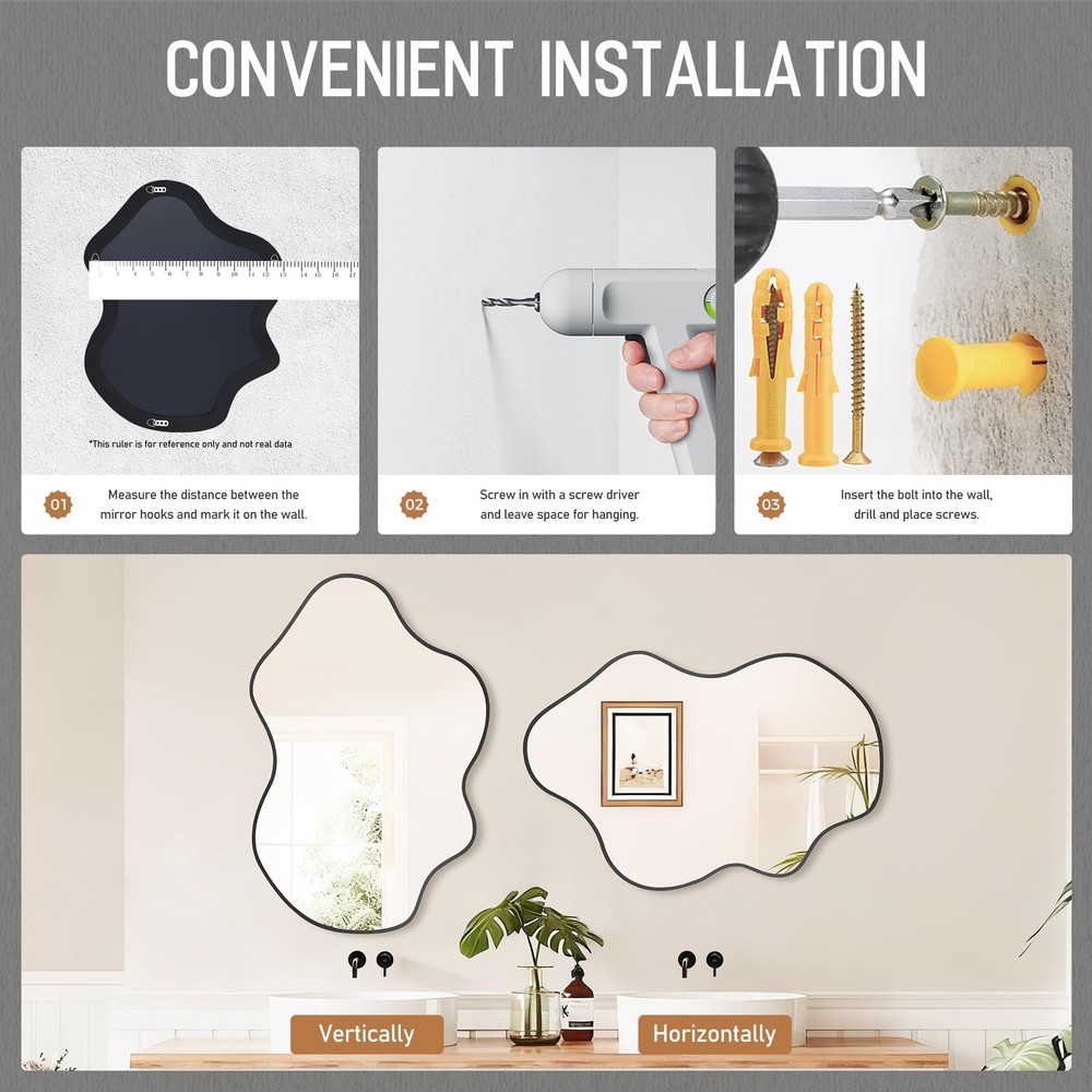 Black Clouds Irregular Wall Mirrors 24''x36'', Clouds Decorative Modern Mirro...